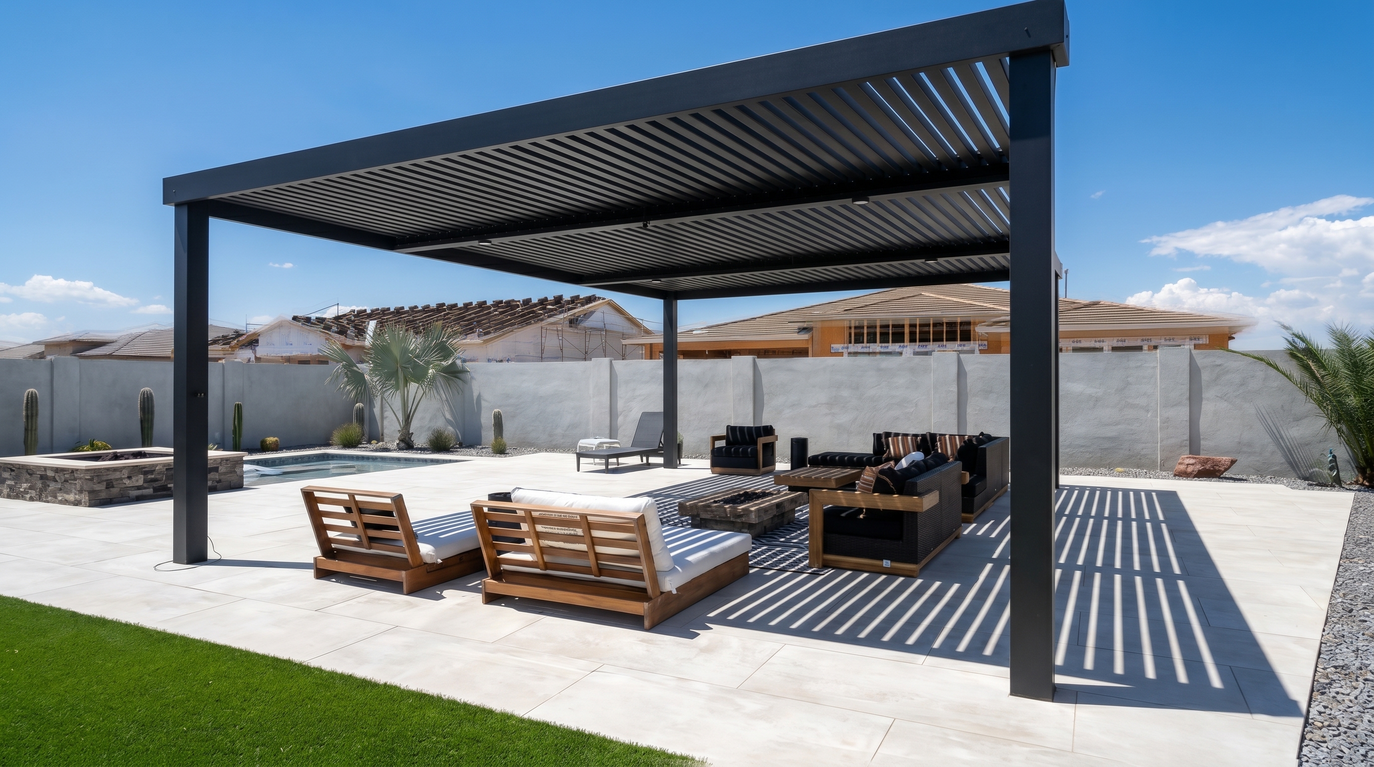 Luxurious Arizona backyard with custom shade pergola